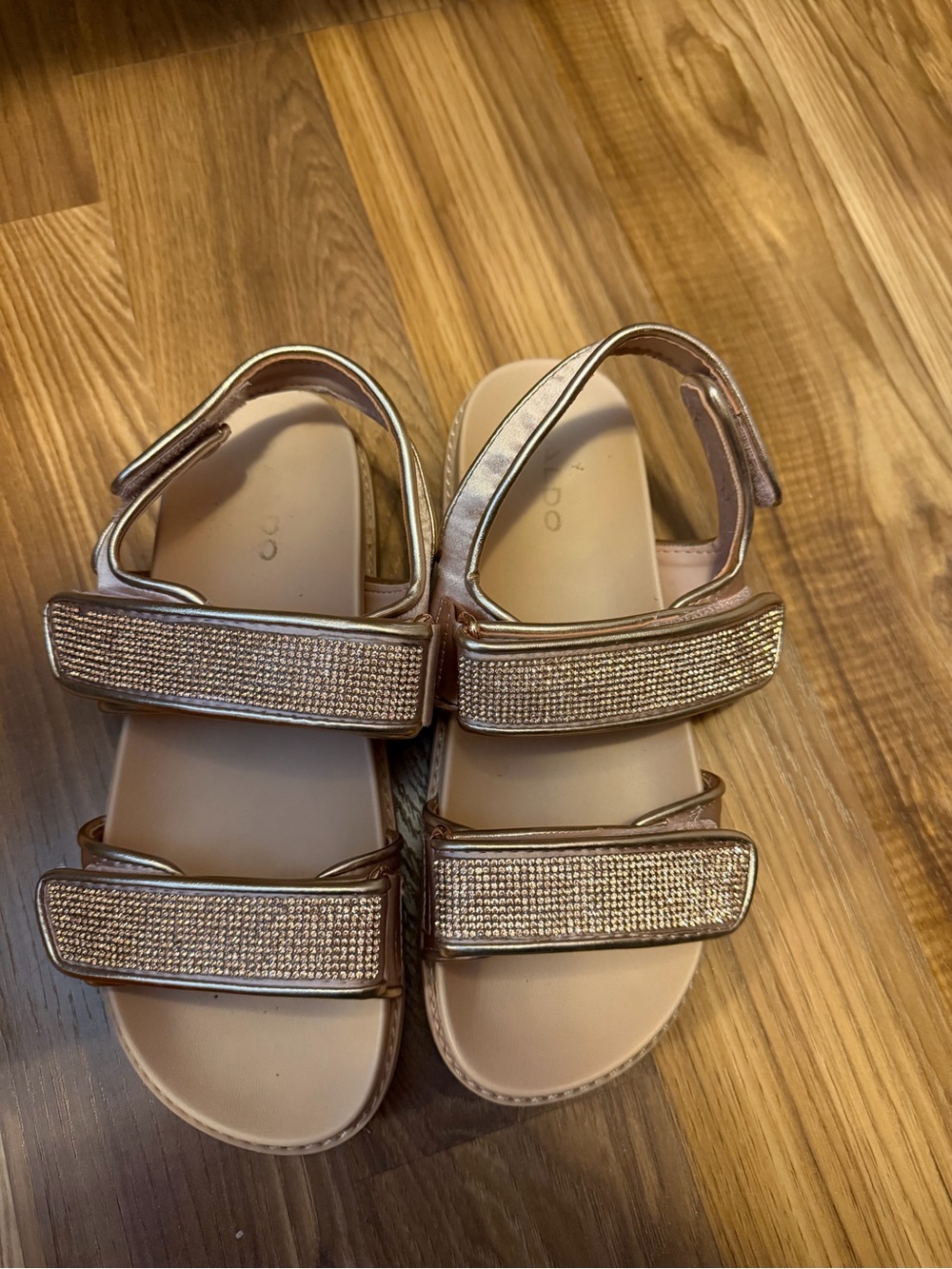 Aldo Chunky Rhinestone Strap Sandals in Rose Gold
